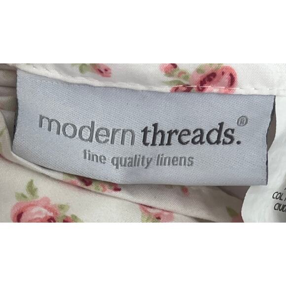 Modern Threads Full Flat Sheet 81X96 White Pink Floral - Picture 2 of 3